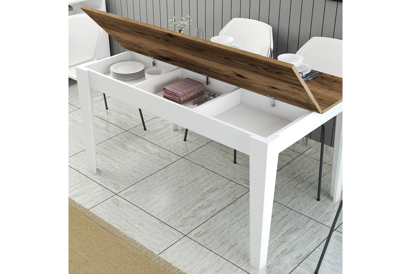 Masa de dining Dimare 145x88 cm (nuc) (picioare albe)