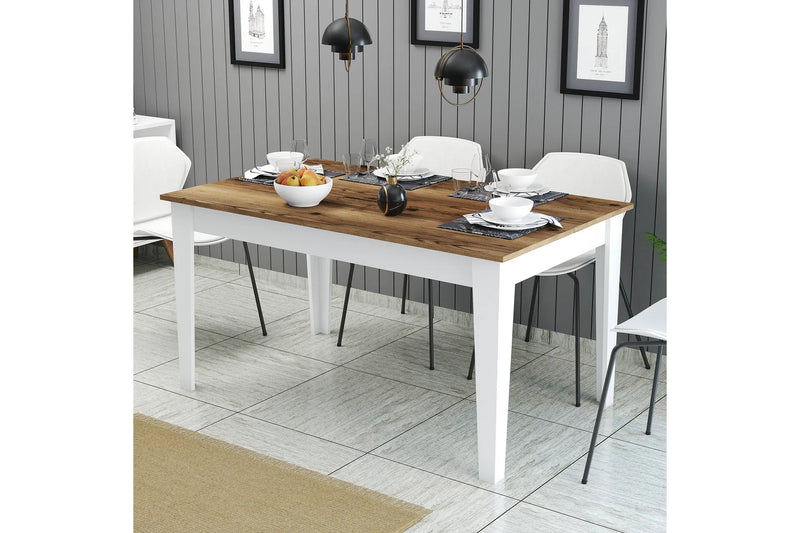 Masa de dining Dimare 145x88 cm (nuc) (picioare albe)