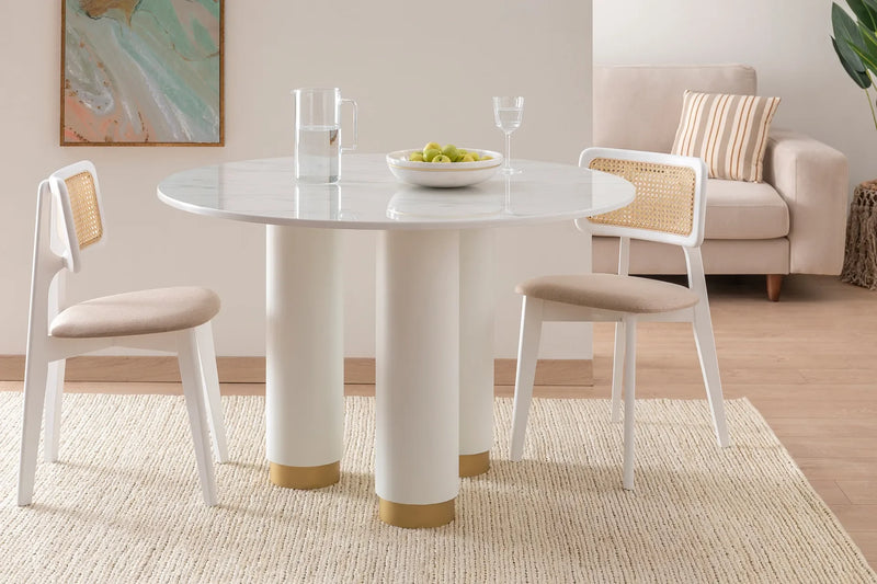 Masa de dining Ivel 120x120cm (alb+auriu)