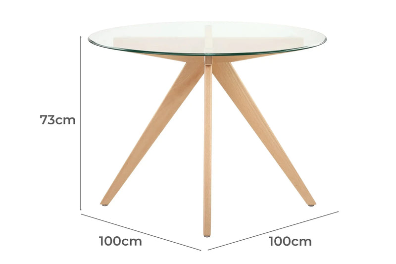 Masa de dining Penelopi, 100x100 cm (sticlă+stejar)