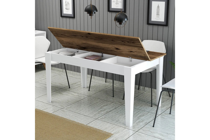 Masa de dining Dimare 145x88 cm (nuc) (picioare albe)