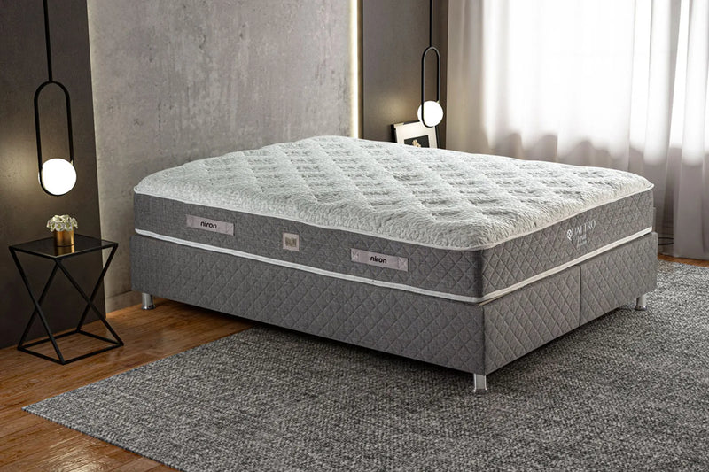 Pat cu sertar și cap de pat Leftera, 90x190 cm (gri)